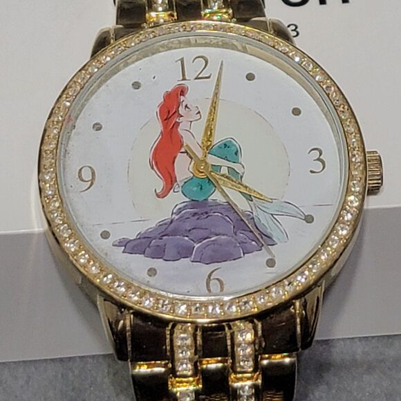 Disney Adult The Little Mermaid Jeweled Bezel Gold-tone Watch - Picture 3 of 10